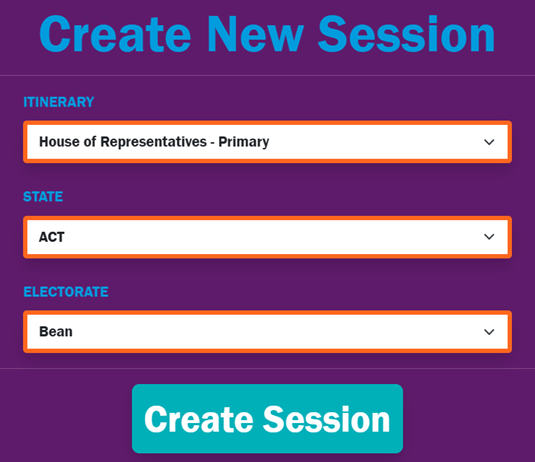 Create New Session form (within app)