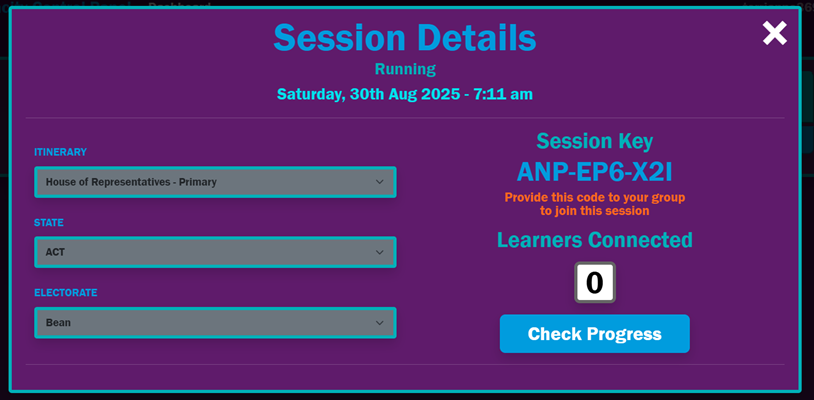 Session details (within app)